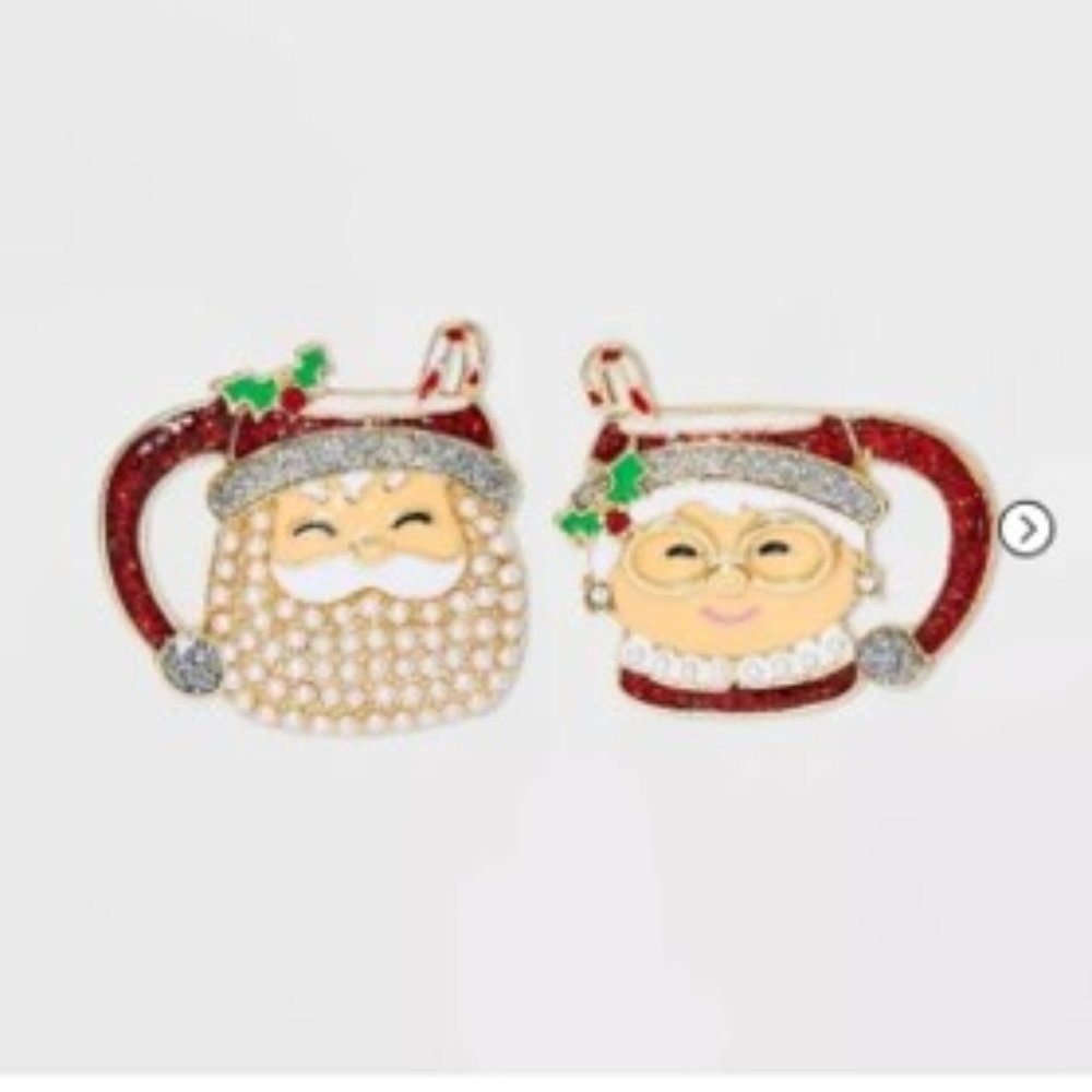 SugarFix by Baublebar "Merry Mugs" Mr. and Mrs. Santa Claus Stud Earrings NWT